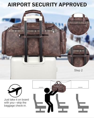FADEON Duffle Bag for Women, Large Convertible Carry on Overnight Backpack | Designer Leather Mens Weekend Bags for Travel, Business, Trip, Daily, Gift, Work, Brown - color: Coffee Brown Retro Style