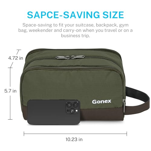 Gonex Travel Toiletry Bag for Men, Water Resistant Dopp Kit for Toiletries - color: Olive & Brown