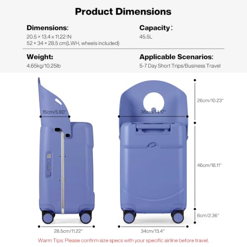 mixi 20 Inch Ride On Suitcase for Kids Luggage with Seat, Dreamy Purple - color: Dreamy Purple