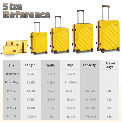 Rosamo 6-Piece Hard Shell Expandable Luggage Set, Airline Approved Carry-On - color: Yellow