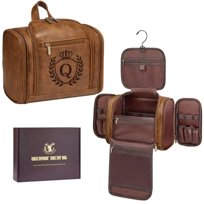 Useful Christmas Birthday Gift for Men Unique Leather Toiletry Bag Q - color: Tawny, style: Q
