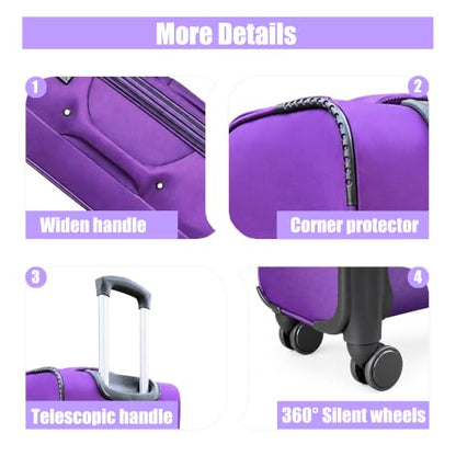 Softside Carry On Luggage Set & Spinner Wheel, Expandable Travel Suitcase - color: Purple