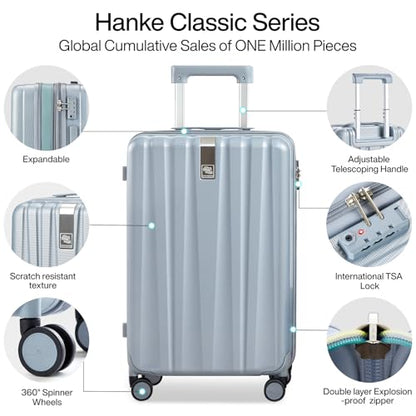 Hanke 24 Inch Expandable Medium Checked Luggage with 8 Spinner Wheels - color: Grey, size: 24 Inch EXT