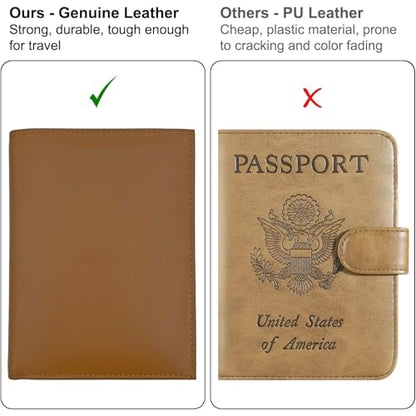 Light Brown RFID Genuine Leather Passport Wallet - color: Light Brown