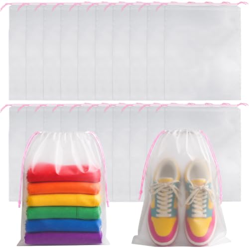 20 Pcs Clear Shoe Bags for Travel Storage, 11.8"x15.7" Shoe Bag Bulk - color: Pink-Color String