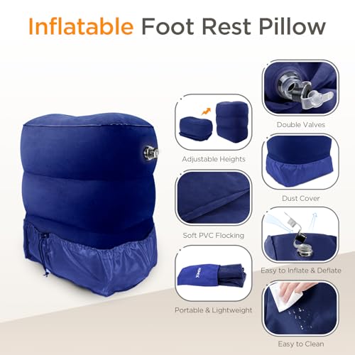 HOMCA Inflatable Travel Foot Rest Pillow for Airplane (2-Pack) - color: Blue