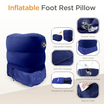 HOMCA Inflatable Travel Foot Rest Pillow for Airplane (2-Pack) - color: Blue