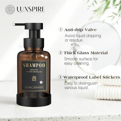 Luxspire 15oz Glass Foaming Soap Dispenser Set, Amber + Dark Gray, 2 Pack - color: Brown