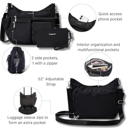 Baggallini Modern Everywhere Crossbody Bag for Women 11x9x4.5 Rfid Hobo Bag - color: Black Cheetah Emboss