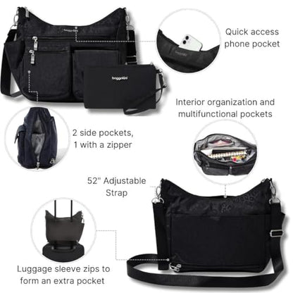 Baggallini Modern Everywhere Crossbody Bag for Women 11x9x4.5 Rfid Hobo Bag - color: Black Cheetah Emboss