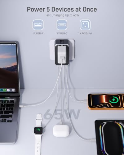 EPICKA Air 65W Universal Travel Adapter PD&QC with 1AC/3USB-C/1USB-A - style: 65W-Black