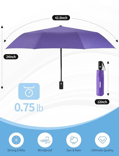Yoobure Travel Compact Umbrellas for Rain, UV Umbrella for Sun Protection - color: Dark Purple