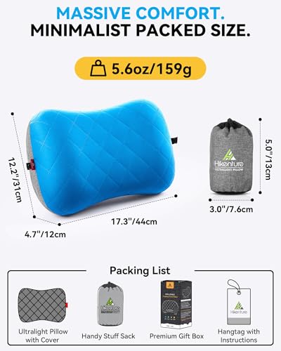 Hikenture Camping Pillow with Removable Cover, Ultralight Inflatable Pillow - color: Blue