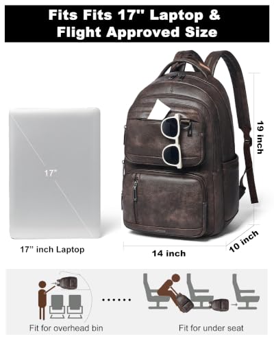 LATMAP Vegan Leather Backpack 17Inch Laptop Backpack for Women Men Coffee - color: Coffee Color