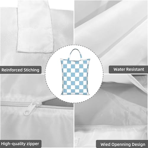 blue and white checkerboard plaid 2-Pack Travel Laundry Bags for Dirty Clothes- Large Waterproof Laundry Tote, Wet & Dry Use, Reusable Foldable Carry Handles for Vacation, Gym & Dorm - color: Blue And Whitecheckerboard Plaid