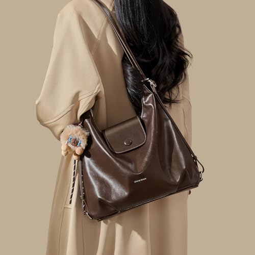 Women Shoulder Bag Leather Tote Bag Cute Backpack with Charms - color: Coffee