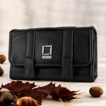 Vangoddy Compact Leatherette Dopp Kit for Men & Women, Black/Black - color: Black / Black