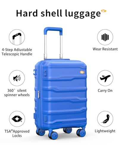 20 Inch Expandable Carry On Luggage 22x14x9 Airline Approved Suitcase | Lightweight Hardshell ,8 Spinner Wheels & TSA Lock,Blue - color: 0-Blue, size: Carry-On 20-Inch