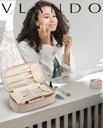 VLANDO Travel Makeup Bag with Separate Brush Storage,Toffee - color: 01-Toffee