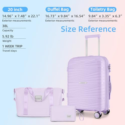 LARVENDER Carry On Luggage 22x14x9 Airline Approved, Suitcases with Wheels - color: Lavender, size: 3 Piece Set (20/DB/TB)