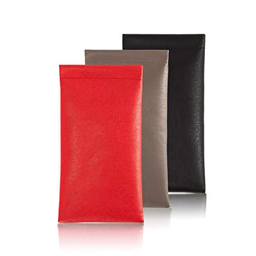 TRIUMPH VISION Eyeglass Case Glasses Case Soft Sunglass Pouch Sleeve 3 Pack - color: 3 Pack Dark Grey, Red, Black