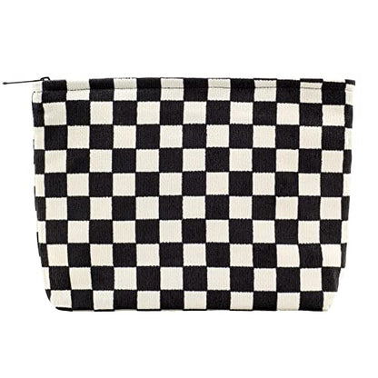 Flat Makeup Bag for Women,Zipper Cosmetic Pouch for Purse,Checkered Black - color: Checkered Black