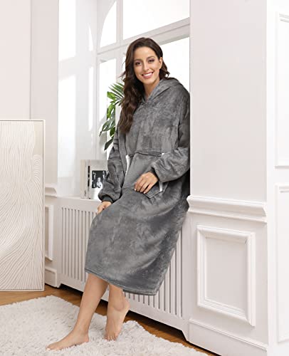 Sendowtek Hooded Wearable Blanket for Women Men 3.9ft Long, Grey - color: Grey