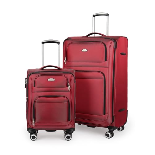 Softside Suitcase Sets 2 Piece(20/30in) w/Front Open Pocket - color: Red, size: 2-Piece Set (20"/30'')