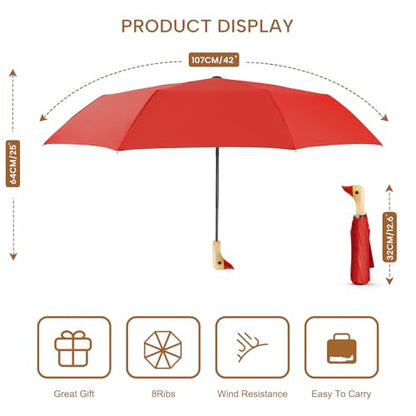Cute Duck Umbrella Travel Size Compact Umbrella Rain Sun for Girls Gift - color: 03.Red