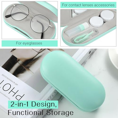MoKo Double Eyeglass Case,Glasses and contact case 2 in 1 with Mirror - color: Green