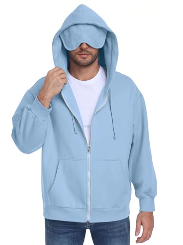 SeSe Code Unisex Zip Up Hoodie With Eye Mask Airplane Mode Travel Hoodies - color: Blue, size: Large