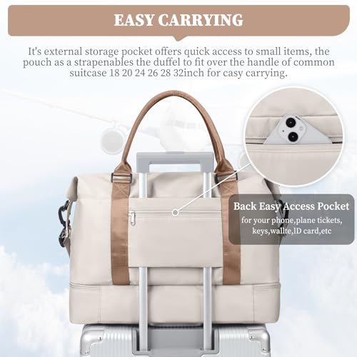 Weekender Bags for Women, Carry-On Overnight Travel Duffel Bag - color: Beige & Brown, size: Extra Large