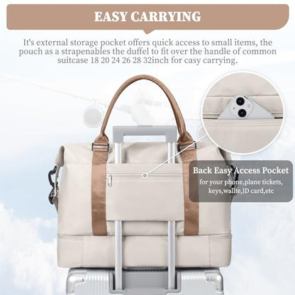 Weekender Bags for Women, Carry-On Overnight Travel Duffel Bag - color: Beige & Brown, size: Extra Large
