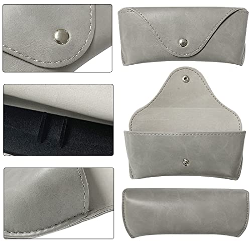LogHog Portable Leather Glasses Case,Flexible Sunglasses Pouch Slim Case for Women Men Horizontal Eyeglass Case - color: Button-gray
