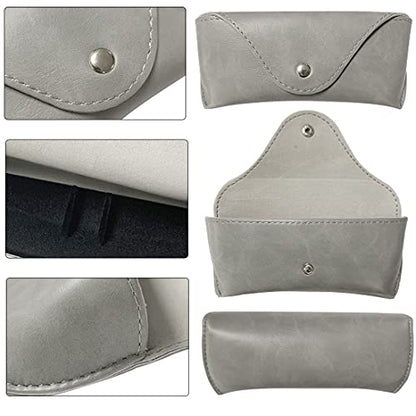 LogHog Portable Leather Glasses Case,Flexible Sunglasses Pouch Slim Case for Women Men Horizontal Eyeglass Case - color: Button-gray