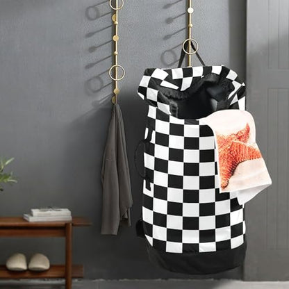 Checkerboard Plaid Laundry Bag Backpack Bags Mesh Wash Laundry Bags Dirty Clothes Organizer for Vacation Road Trip Essentials Dorm - color: Checkerboard Plaid