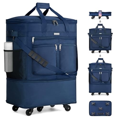 MILADA Expandable Checked Luggage Collapsible Duffle Bag 68L-98L, Blue - color: Blue