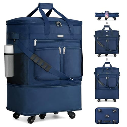 MILADA Expandable Checked Luggage Collapsible Duffle Bag 68L-98L, Blue - color: Blue