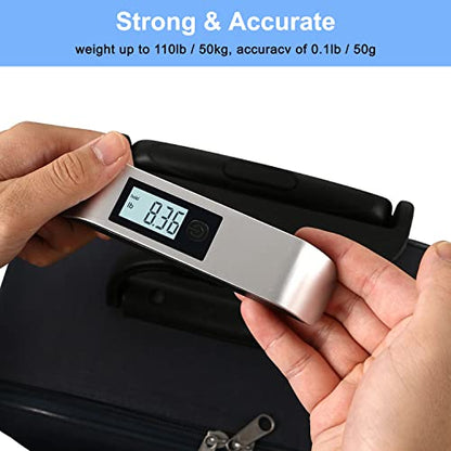 travel inspira Luggage Scale, Portable Digital Hanging Baggage Scale for Travel, Suitcase Weight Scale with Rubber Paint, 110 Pounds, Battery Included - color: Silver