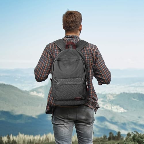 Muzee Canvas Backpack for Men and Women with 15.6 inch Laptop Compartment - color: Black