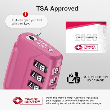 Puroma 2 Pack TSA Approved Luggage Locks 4 Digit Code Cable Lock Pink Dark - color: Basic Pink Dark