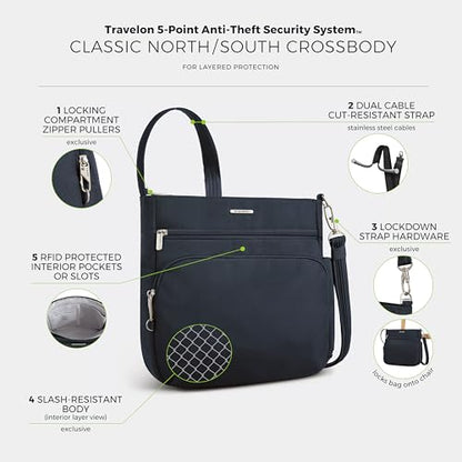 Travelon Anti-Theft Classic North/South Crossbody Bag - color: Midnight