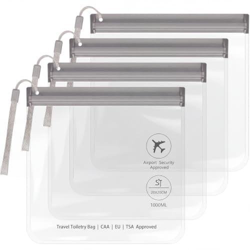 SLIJAR 4Pcs Clear TSA Approved Security Toiletry Bag Quart Size(Grey) - color: Grey