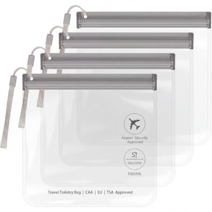 SLIJAR 4Pcs Clear TSA Approved Security Toiletry Bag Quart Size(Grey) - color: Grey