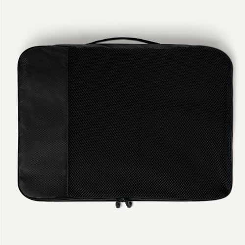 Amazon Essentials 여행용 액세서리 세트 4피스 패킹 큐브, 더블 지퍼가 있는 수하물 정리함, 100% 폴리에스터, 메시 탑, 블랙., 4피스 패킹 큐브 세트 - 미디엄 2개 및 라지 2개 - color: 블랙., size: 2 Medium and 2 Large