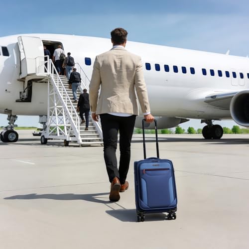 22'' Upright Spinner Softshell Suitcase w/Spinner Wheels - color: Navy, size: Carry-On 22 inch