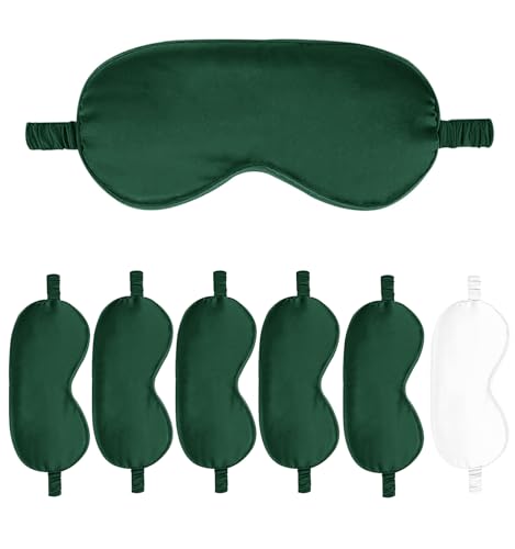 7PACK Satin Eye Mask Silk Sleep Masks Silky Blackout Eyes Covers Sleeping Blindfold Eyeshade Wedding Bridal Gift Travel Naps - color: Evergreen