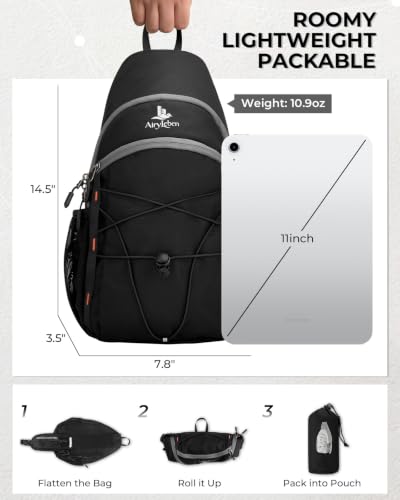 Packable Crossbody Sling Bag for Men Women RFID Lightweight Travel Daypack - color: Black