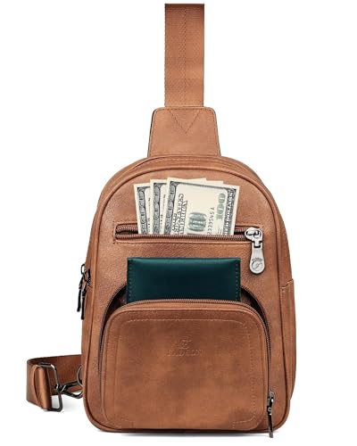 FADEON Sling Bags for Women Crossbody Bag, Designer PU Leather Sling Purse - color: 1 Brown Retro Style, size: Small