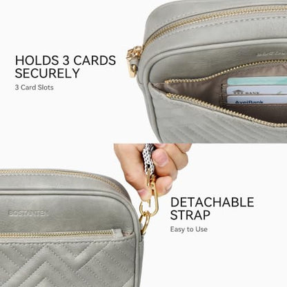 BOSTANTEN Quilted Small Crossbody Bag for Women Vegan Leather Purses - color: G02-grey